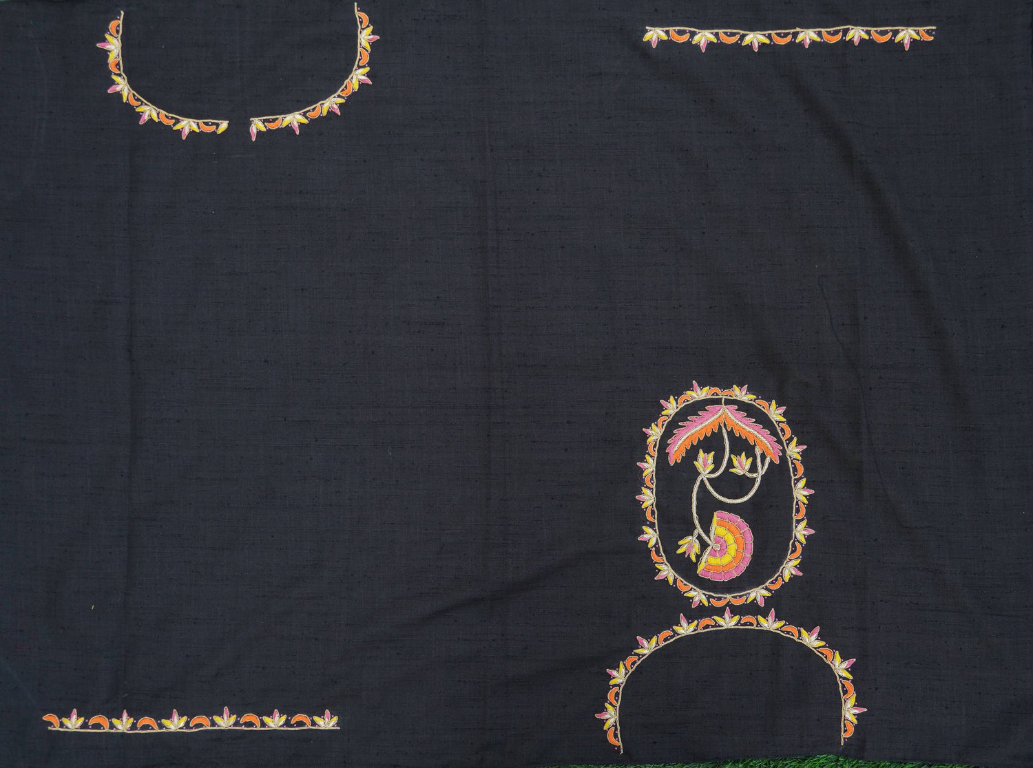 Hand Embroidered Pure Raw Silk Black Blouse Fabric