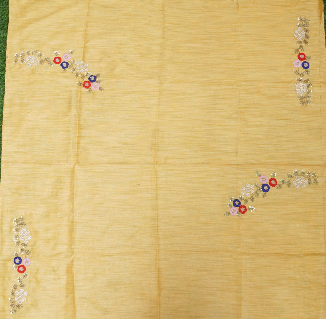 Hand Embroidered Pure Raw Silk Yellow Blouse Fabric