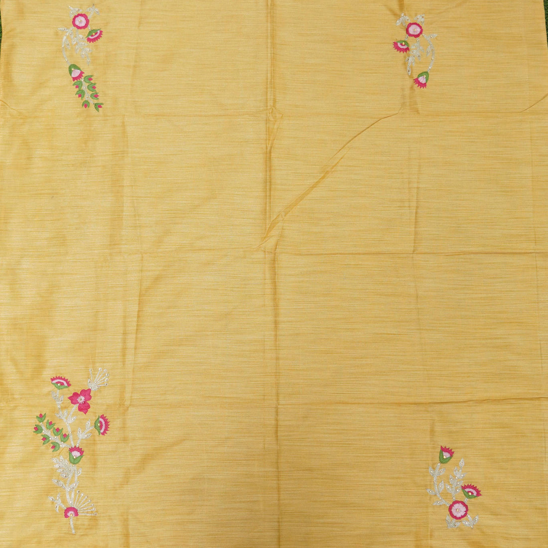 Hand Embroidered Pure Raw Silk Yellow Blouse Fabric