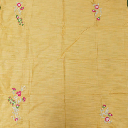 Hand Embroidered Pure Raw Silk Yellow Blouse Fabric