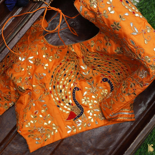 Hand Embroidered Pure Silk Orange Stitched Blouse