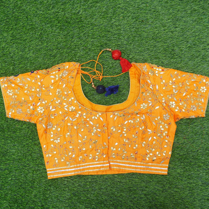 Hand Embroidered Pure Silk Orange Stitched Blouse