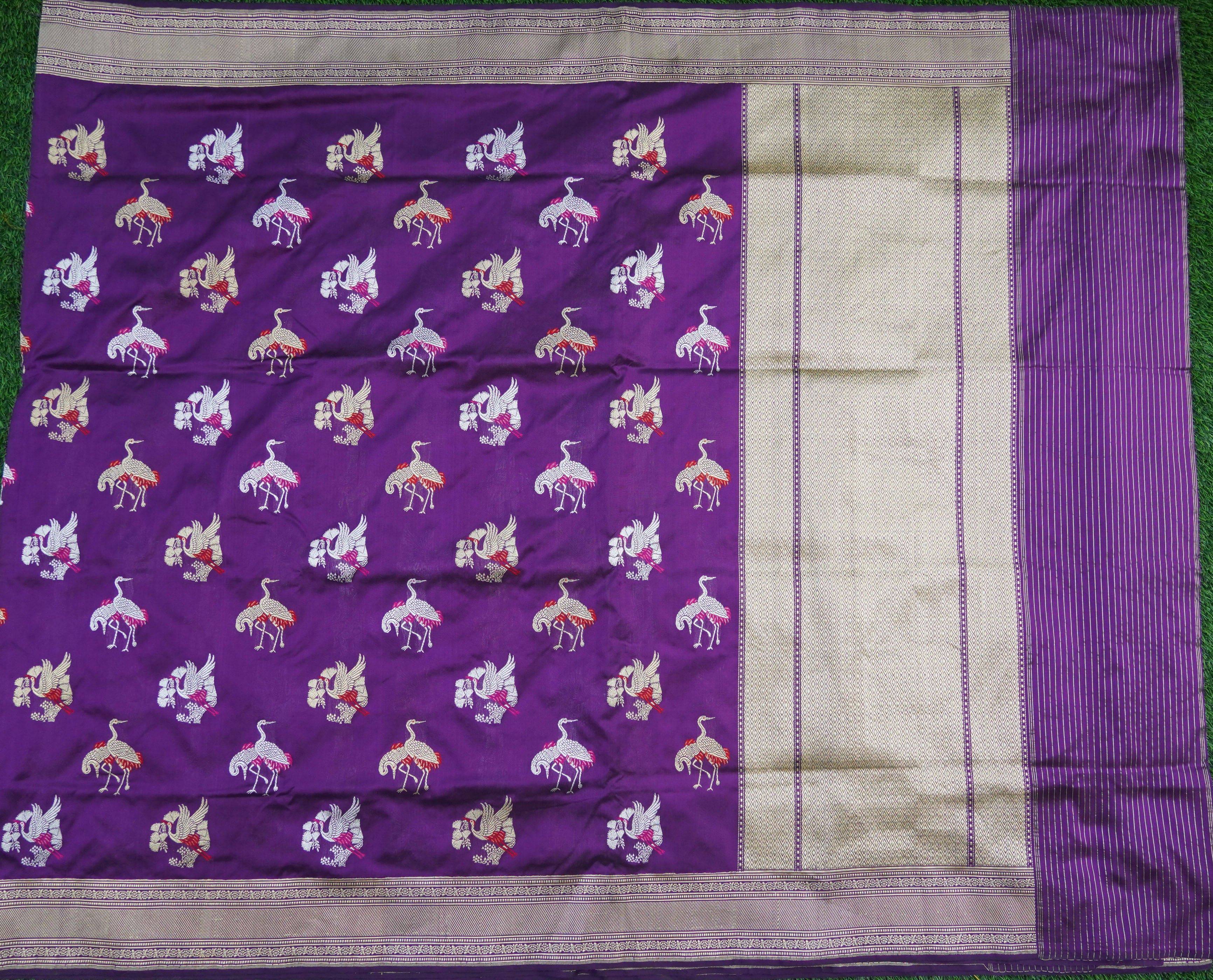 Handloom Banarasi Katan Silk Purple Bird Saree