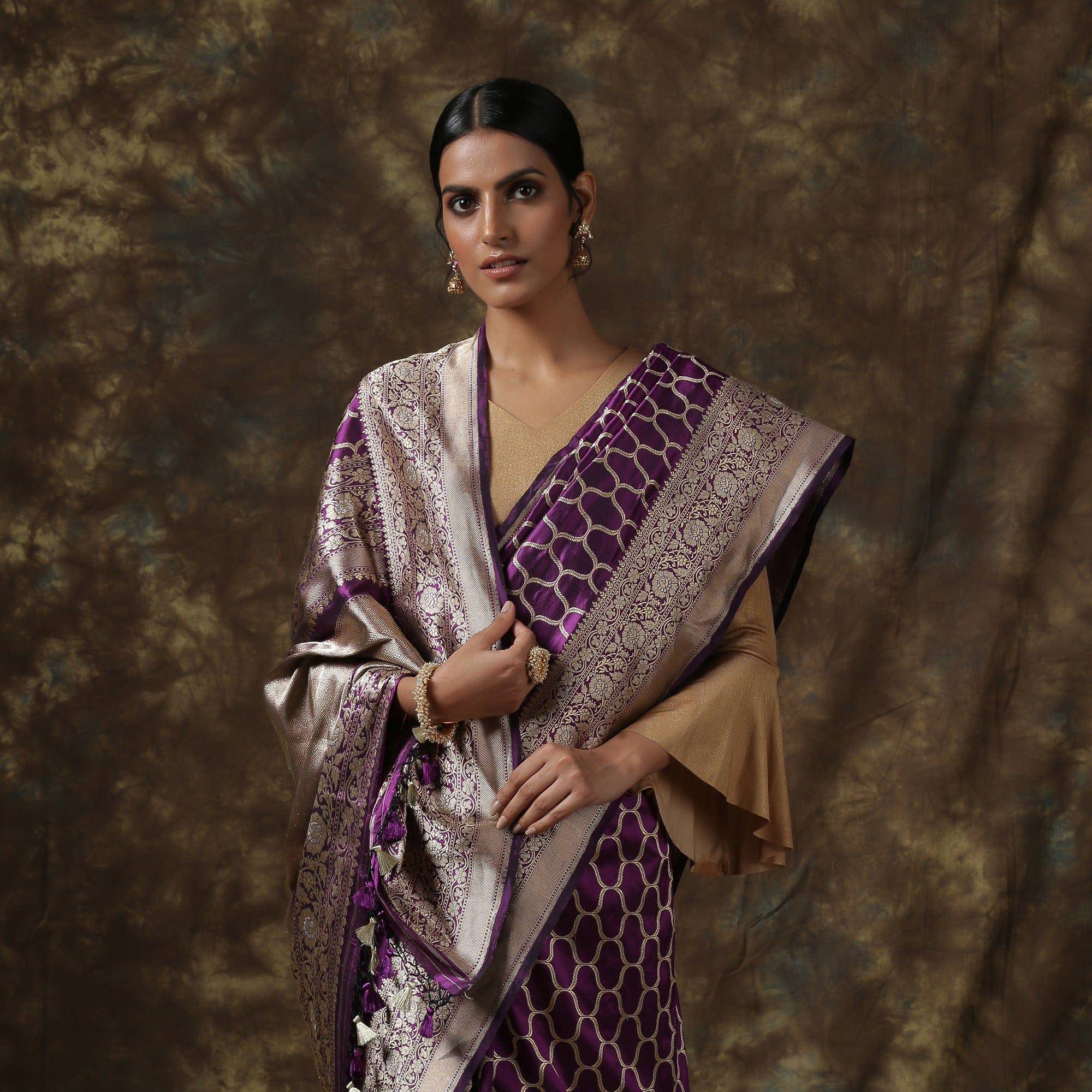 Purple Pure Art Silk Saree | Latest Kurti Designs