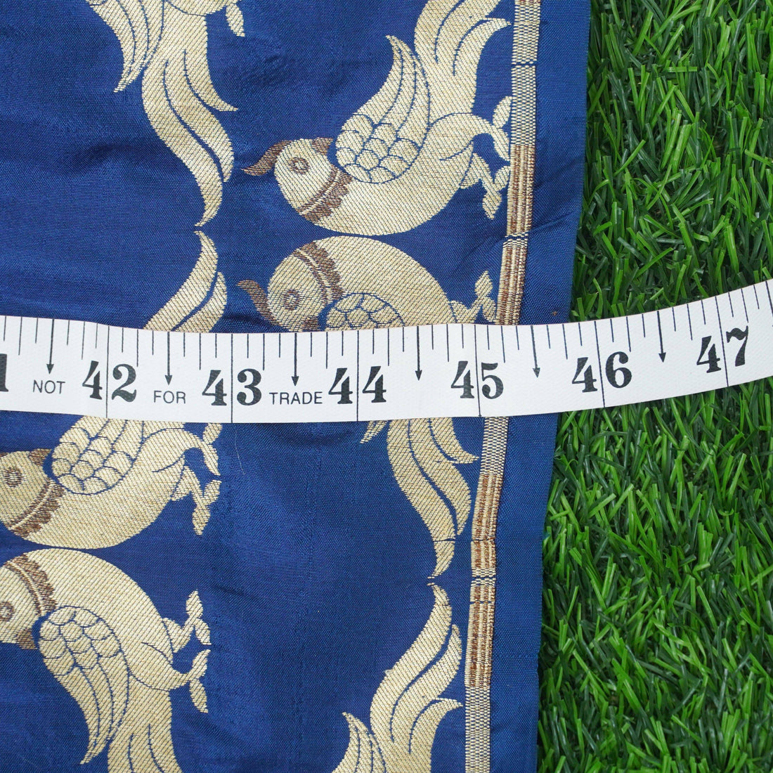 Handwoven Blue Pure Katan Silk Banarasi Bird Fabric