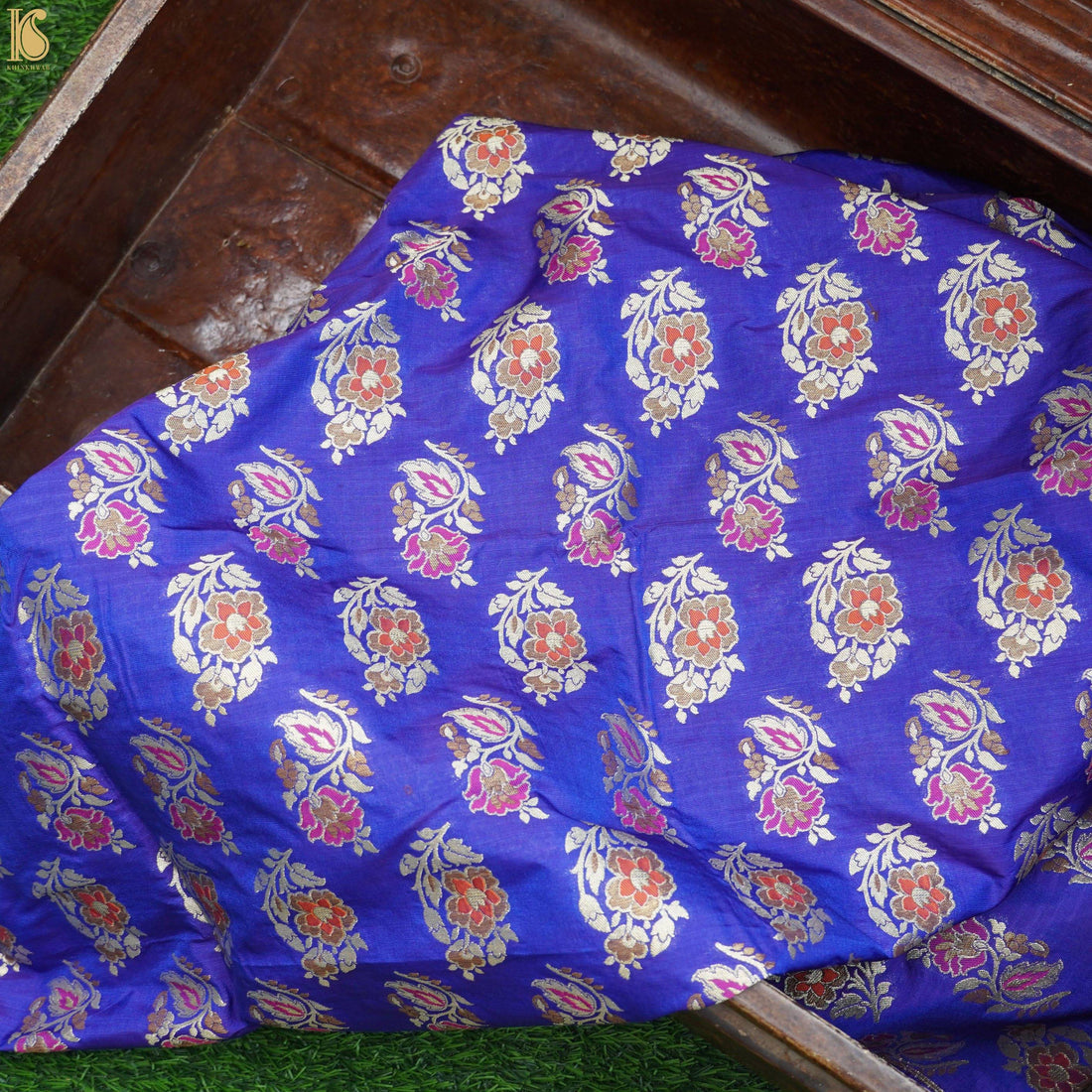 Handwoven Blue Pure Katan Silk Banarasi Blouse Fabric
