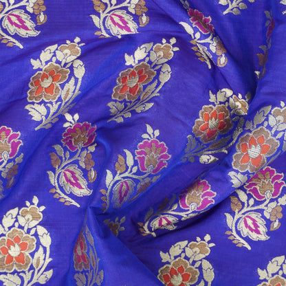 Handwoven Blue Pure Katan Silk Banarasi Blouse Fabric