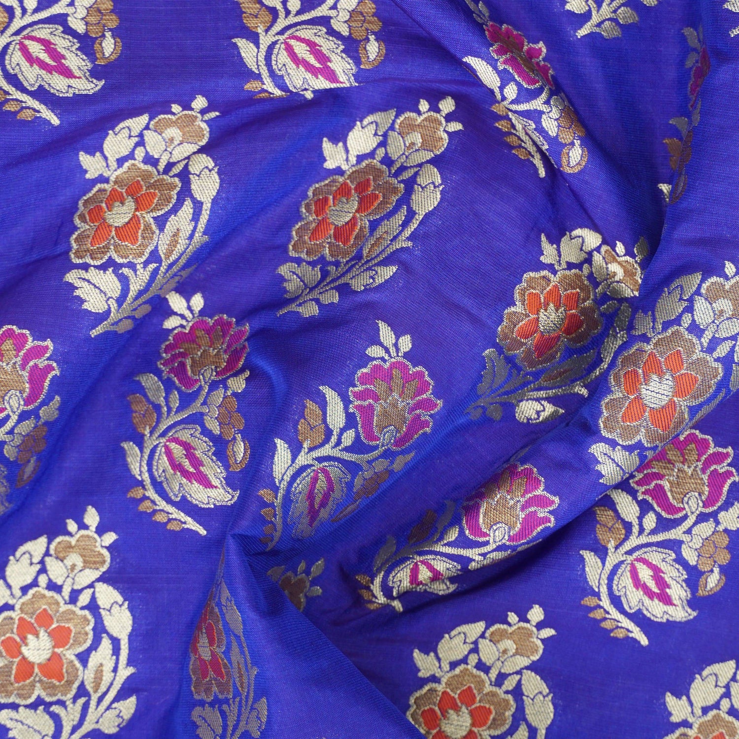 Handwoven Blue Pure Katan Silk Banarasi Blouse Fabric