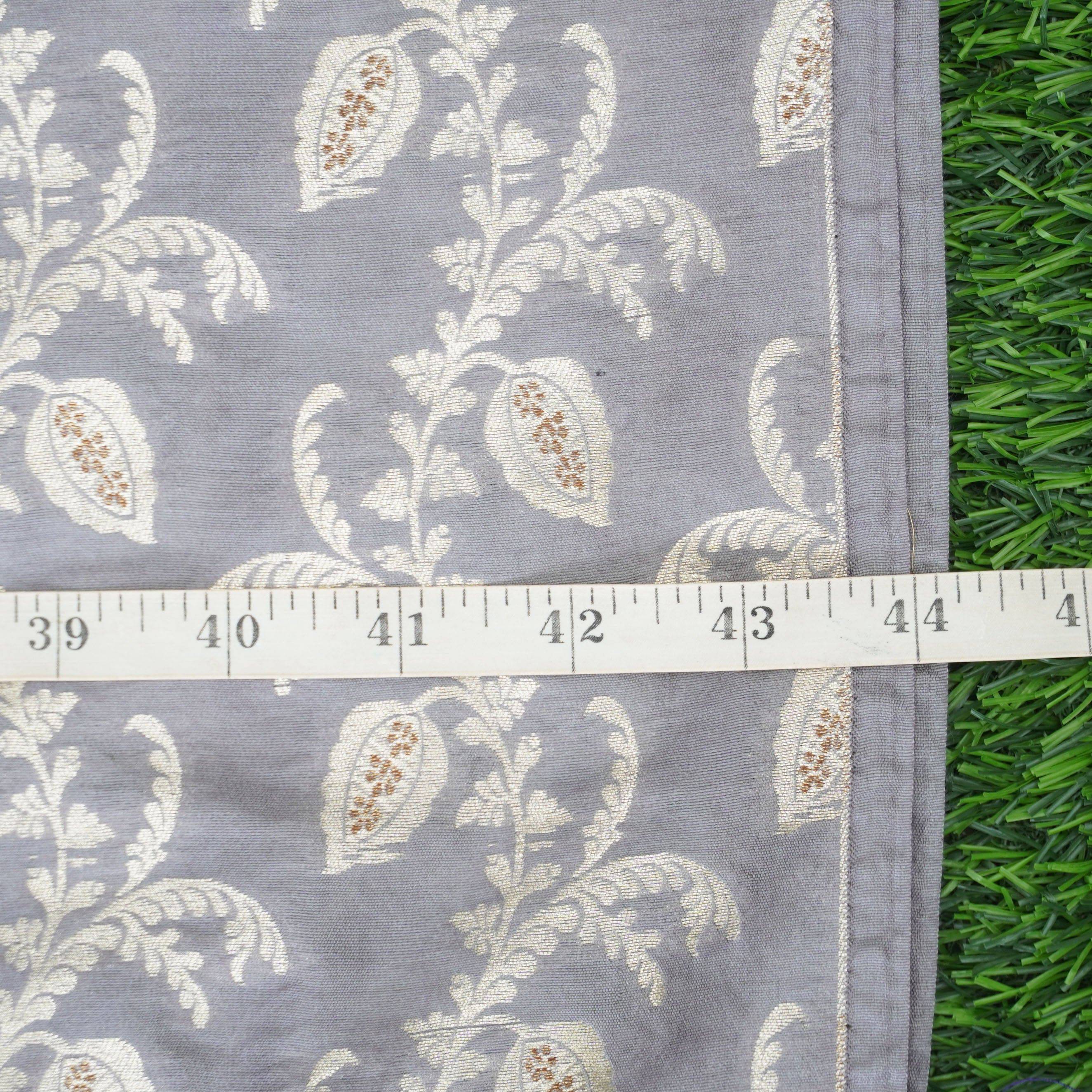 Handwoven Grey Pure Katan Silk Banarasi Blouse Fabric