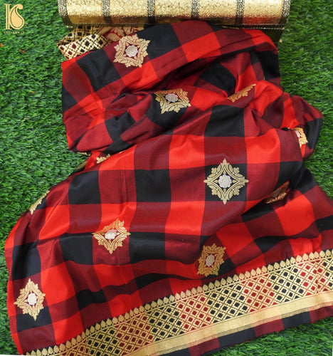 Handwoven Katan Silk Banarasi Kadhua Check Dupatta