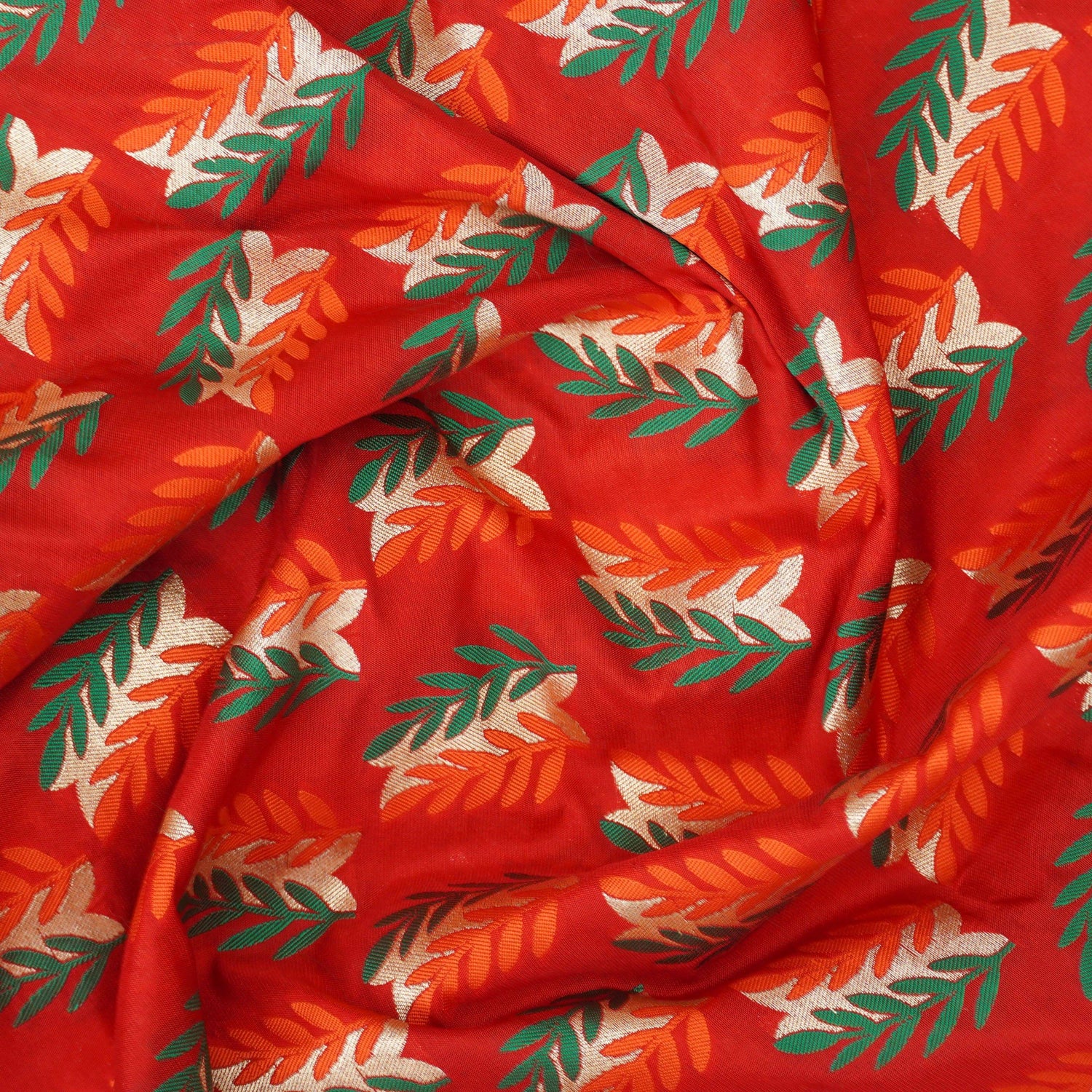 Handwoven Orange Pure Katan Silk Banarasi Blouse Fabric