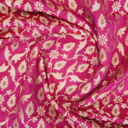 Handwoven Pink Pure Katan Silk Banarasi Blouse Fabric