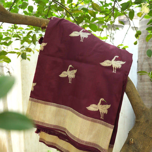 Handwoven Pure Katan Silk  Banarasi Bird Dupatta