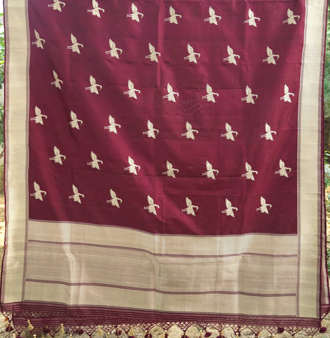 Handwoven Pure Katan Silk  Banarasi Bird Dupatta