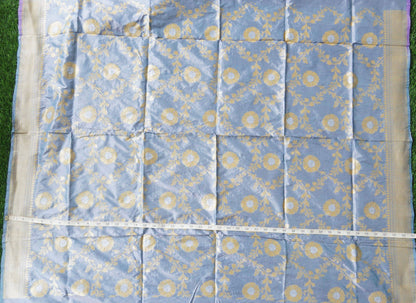 Handwoven Pure Katan Silk Blue Banarasi Blouse Fabric
