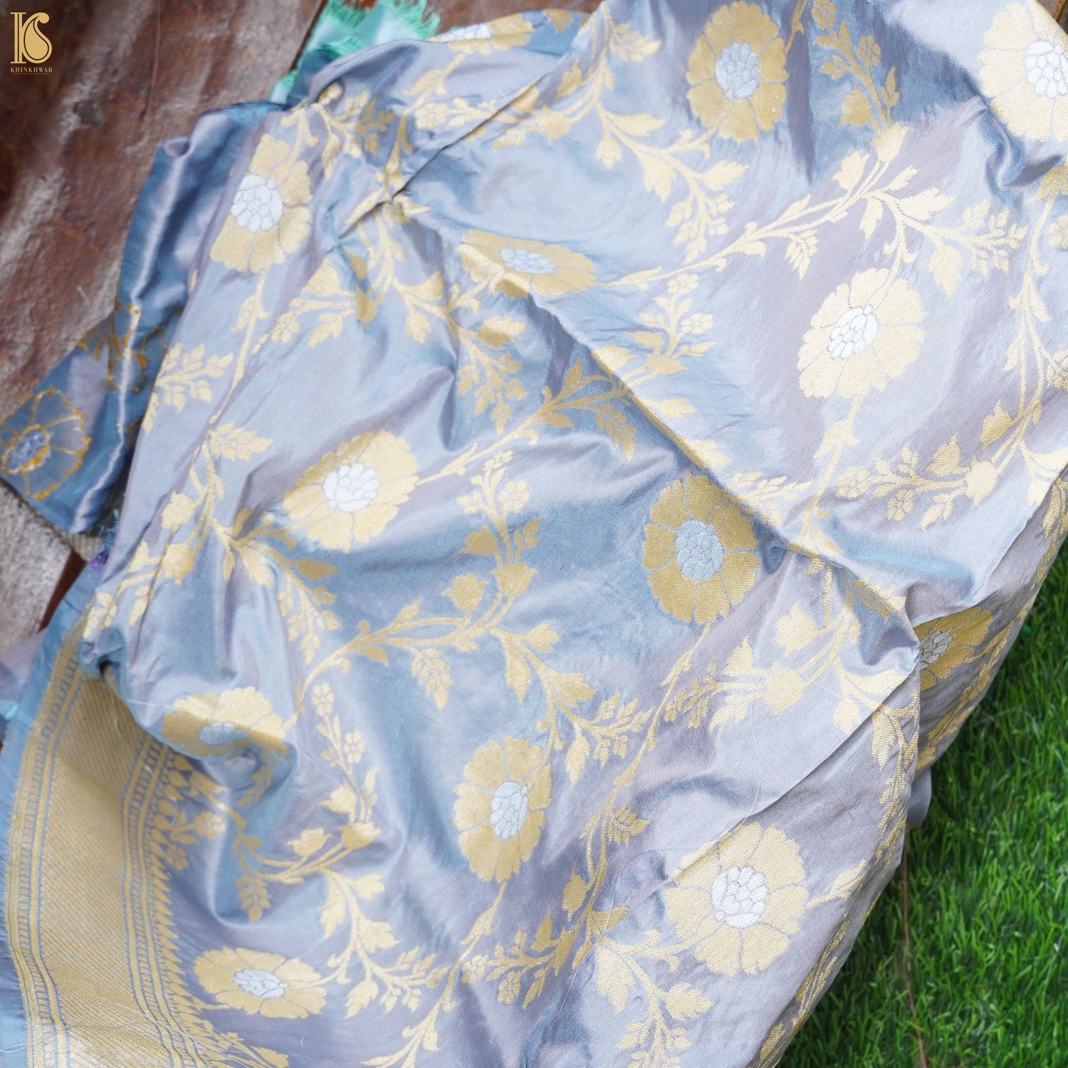 Handwoven Pure Katan Silk Blue Banarasi Blouse Fabric