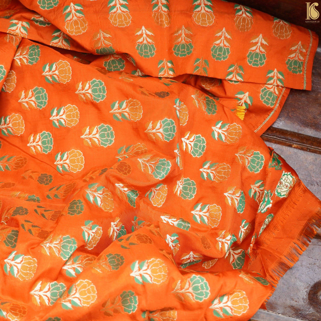 Handwoven Pure Katan Silk Orange Banarasi Blouse Fabric