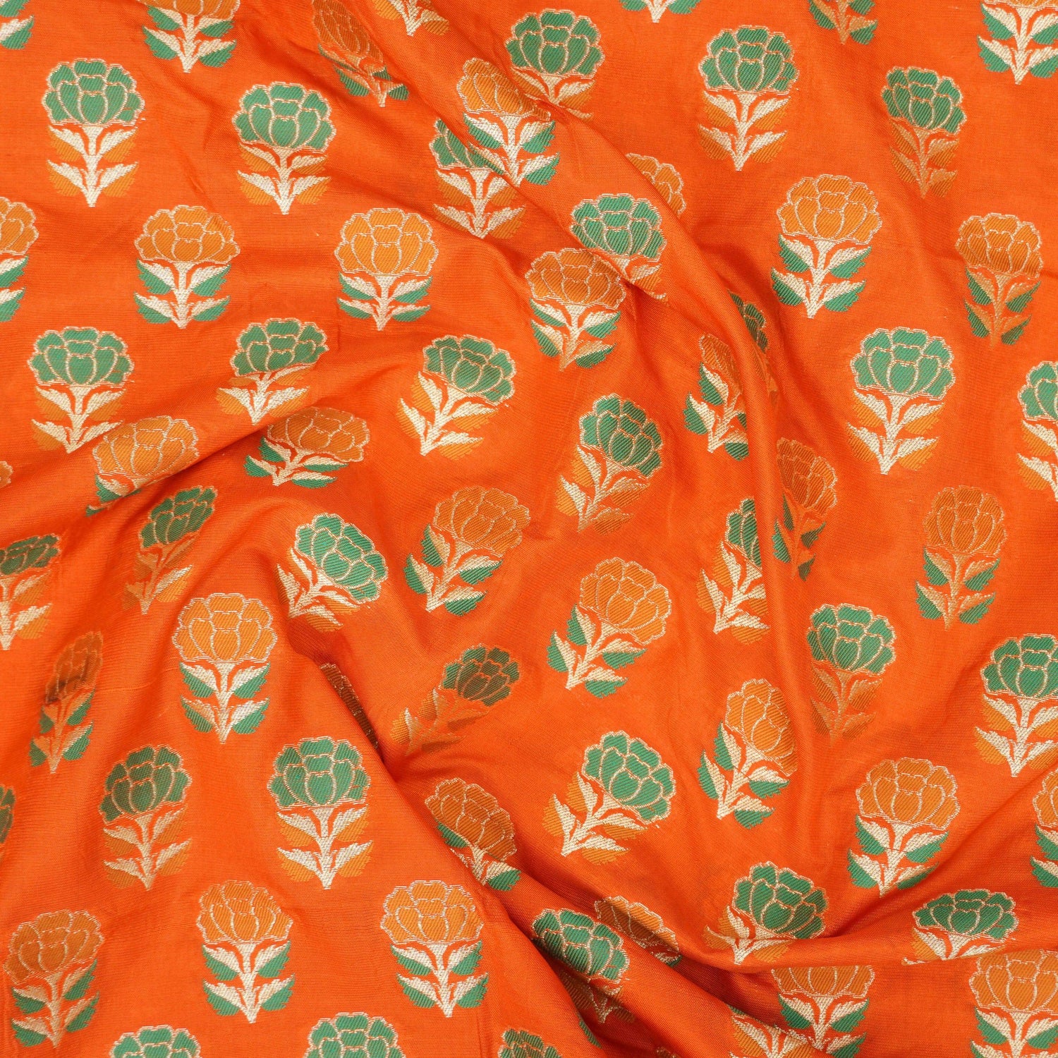 Handwoven Pure Katan Silk Orange Banarasi Blouse Fabric