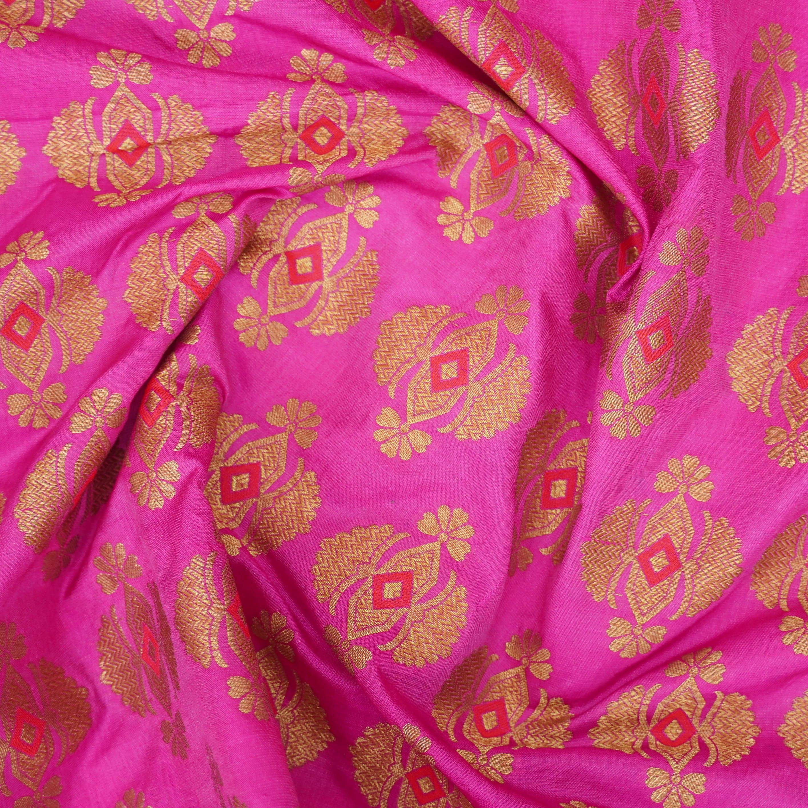 Handwoven Pure Katan Silk Pink Banarasi Blouse Fabric
