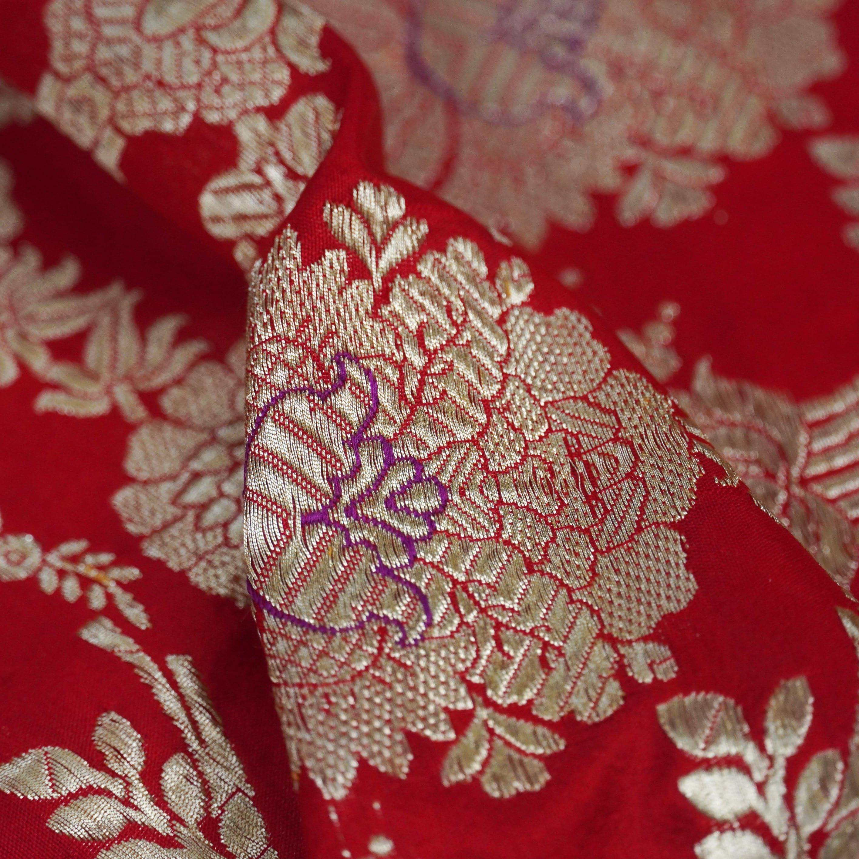 Handwoven Pure Katan Silk Red Banarasi Saree