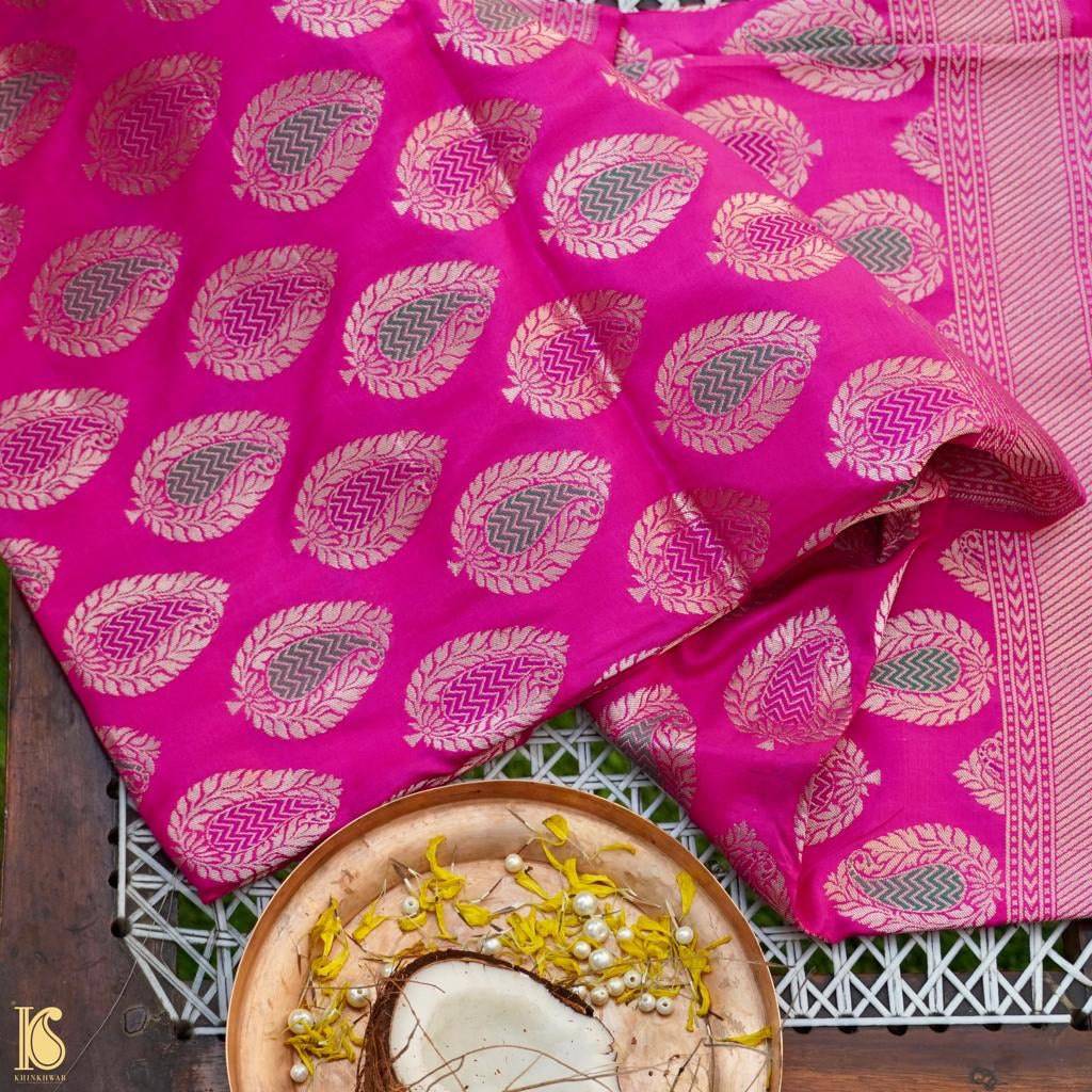 Hot Pink Pure Katan Silk Handwoven Banarasi Dupatta