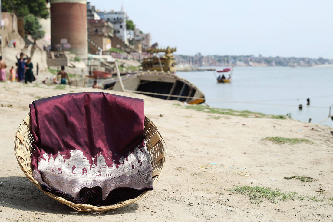 Mehroon Pure Katan Silk Banaras Ghaat Saree
