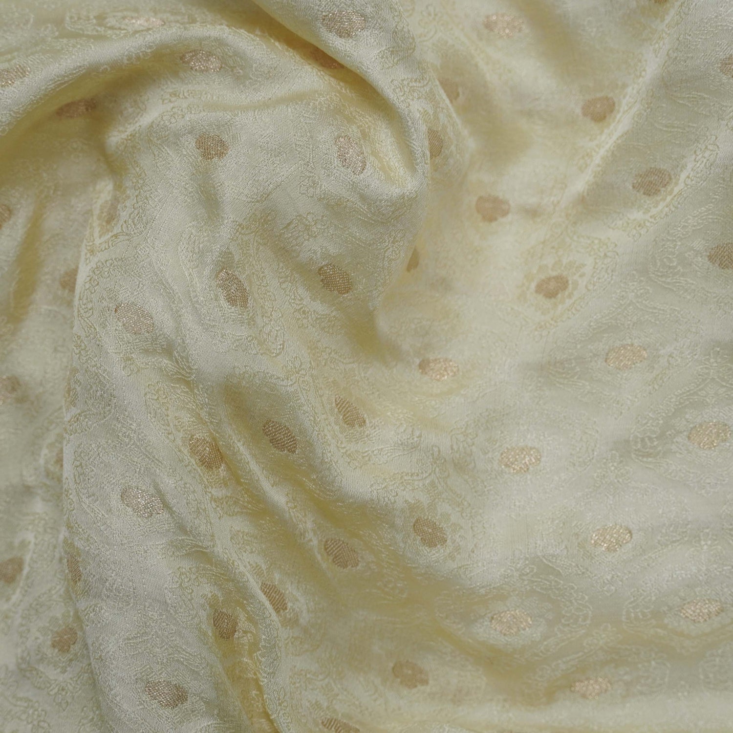 Off White Pure Banarasi Silk Handwoven Tanchui Kurta Fabric