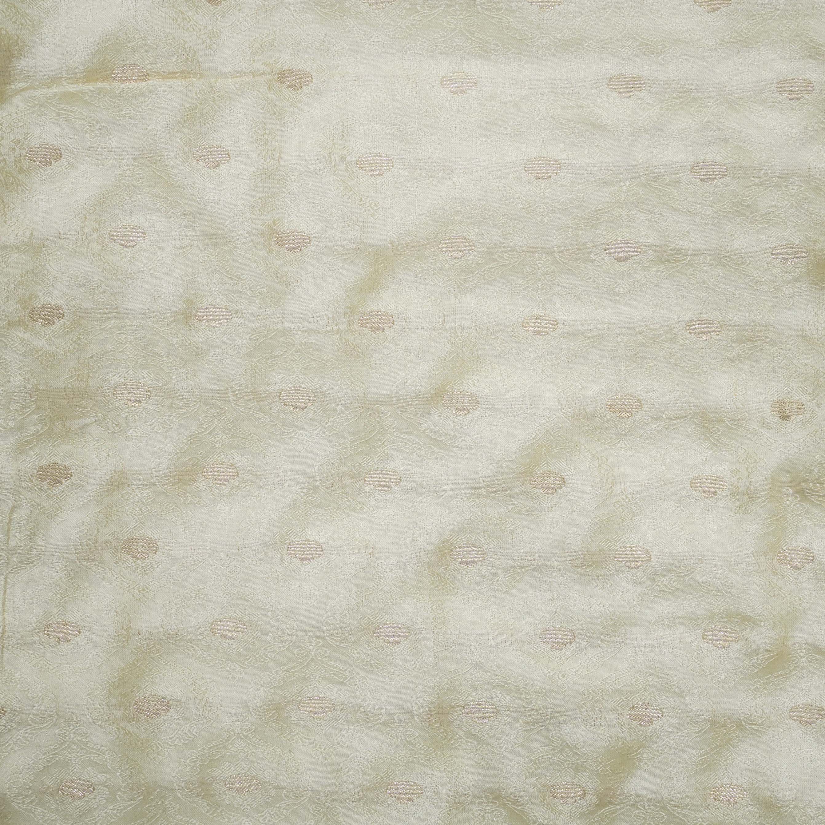 Off White Pure Banarasi Silk Handwoven Tanchui Kurta Fabric