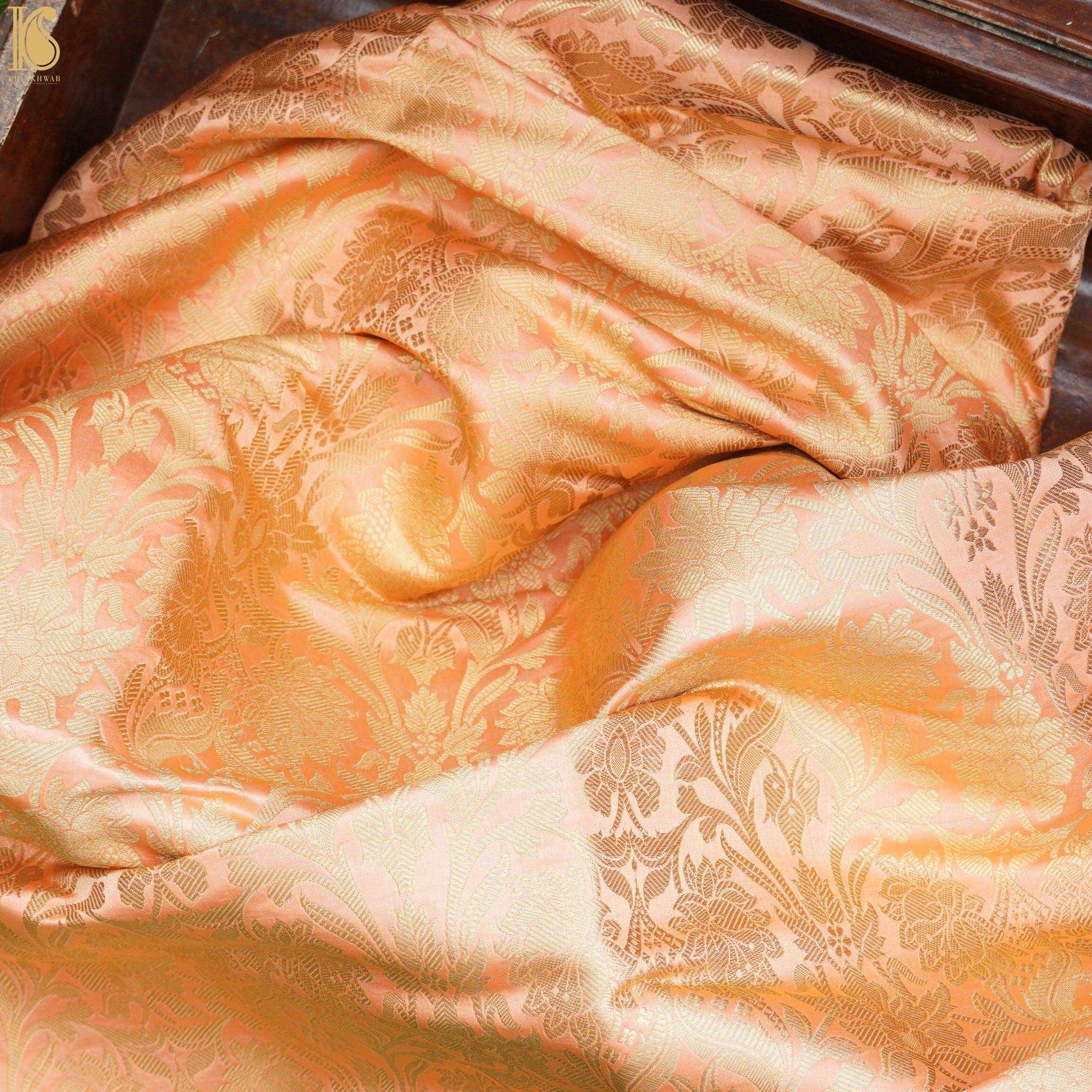 Orange Kinkhab / Kimkhab Brocade Banarasi Fabric