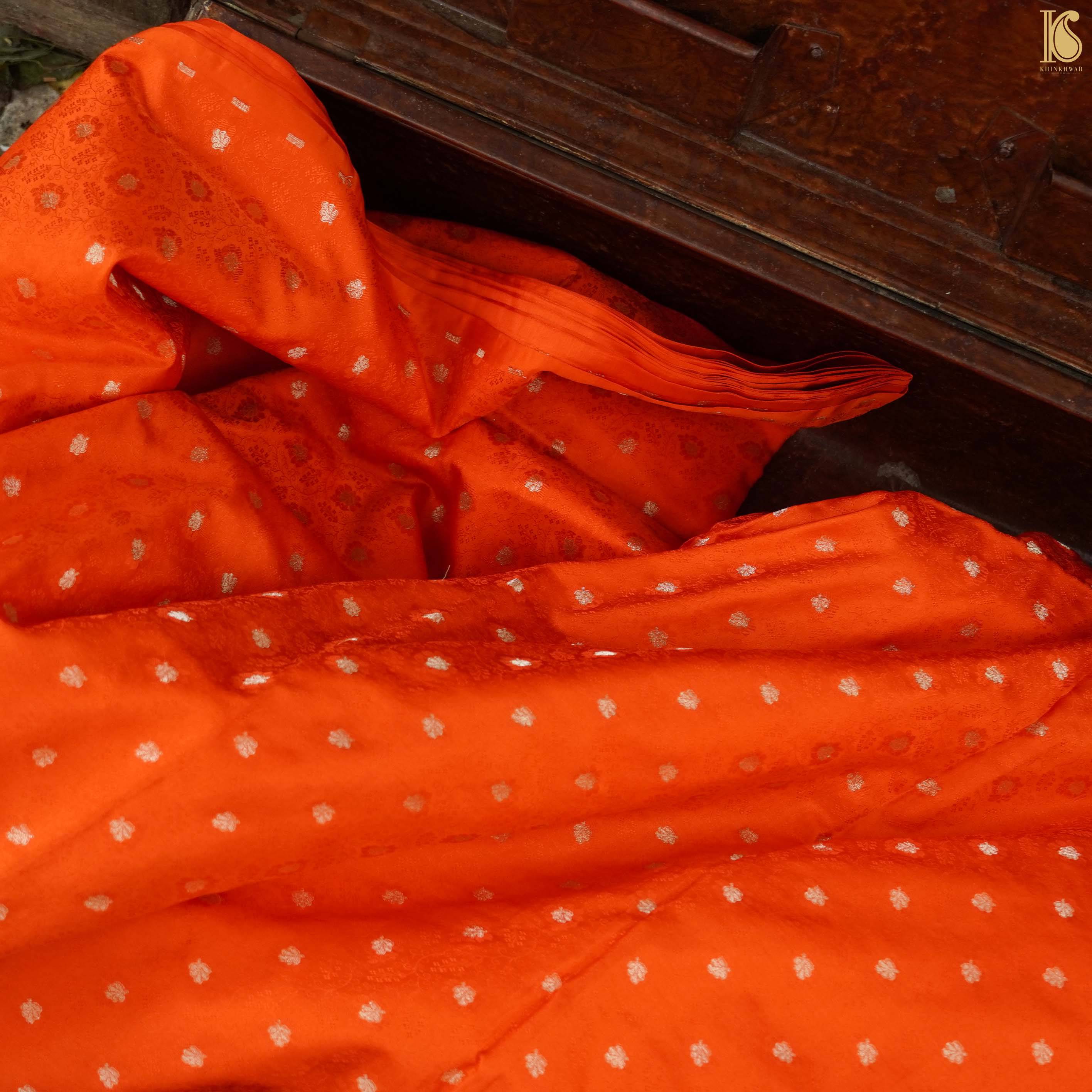 Orange Pure Banarasi Silk Handwoven Tanchui Kurta Fabric