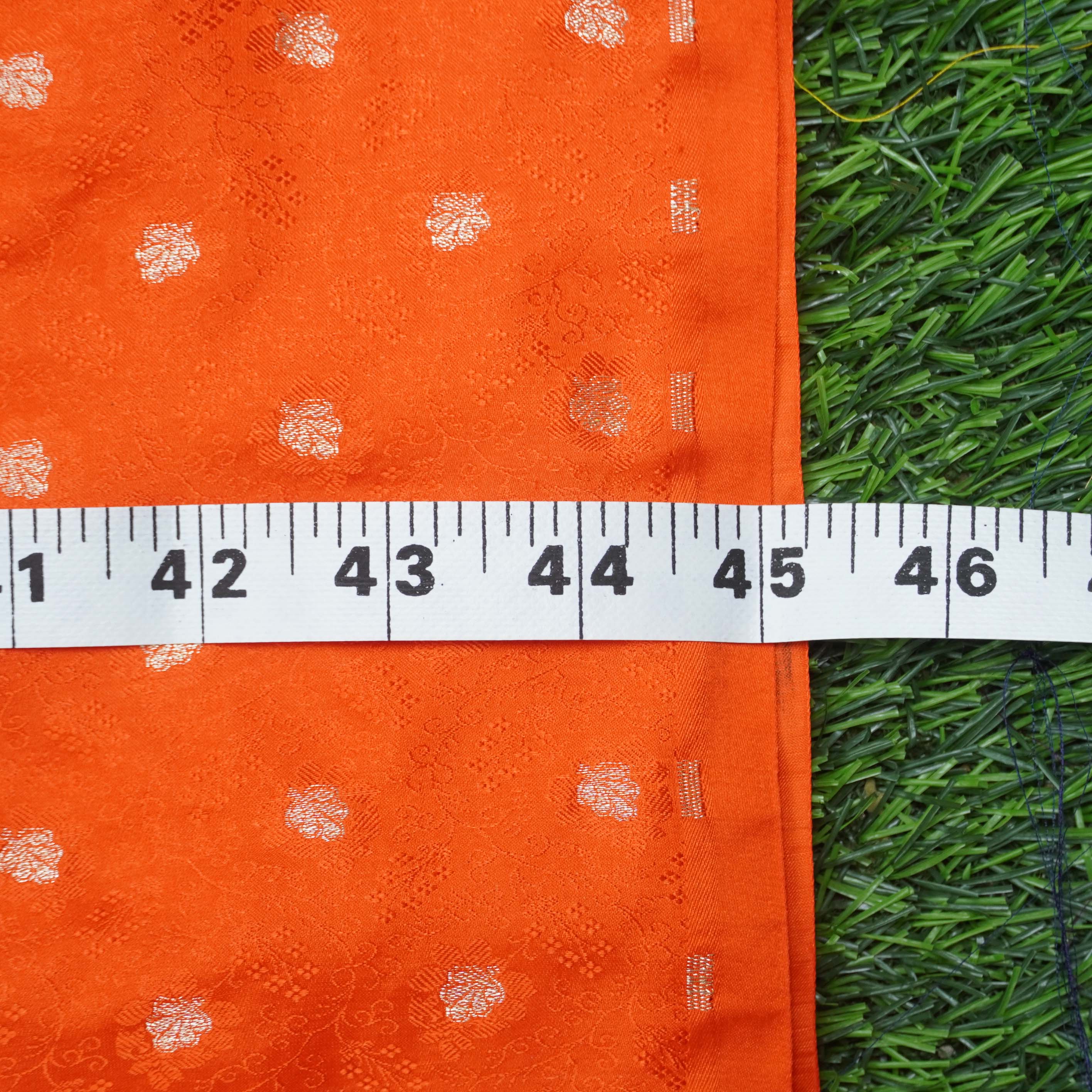 Orange Pure Banarasi Silk Handwoven Tanchui Kurta Fabric