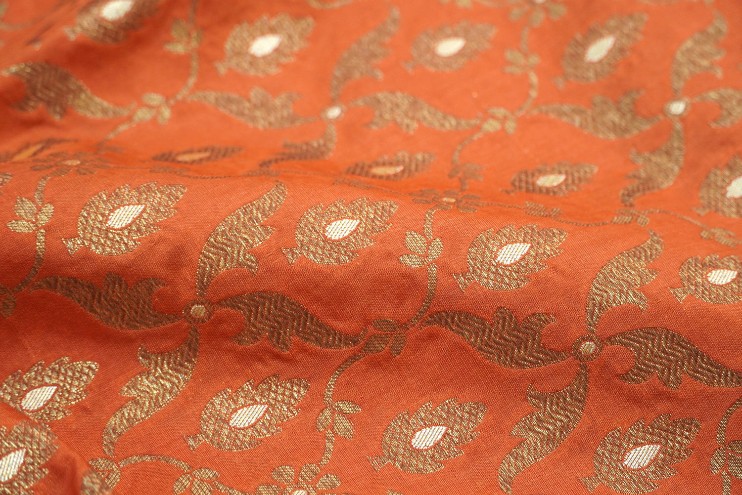 Orange Pure Katan Silk Banarasi Blouse Fabric