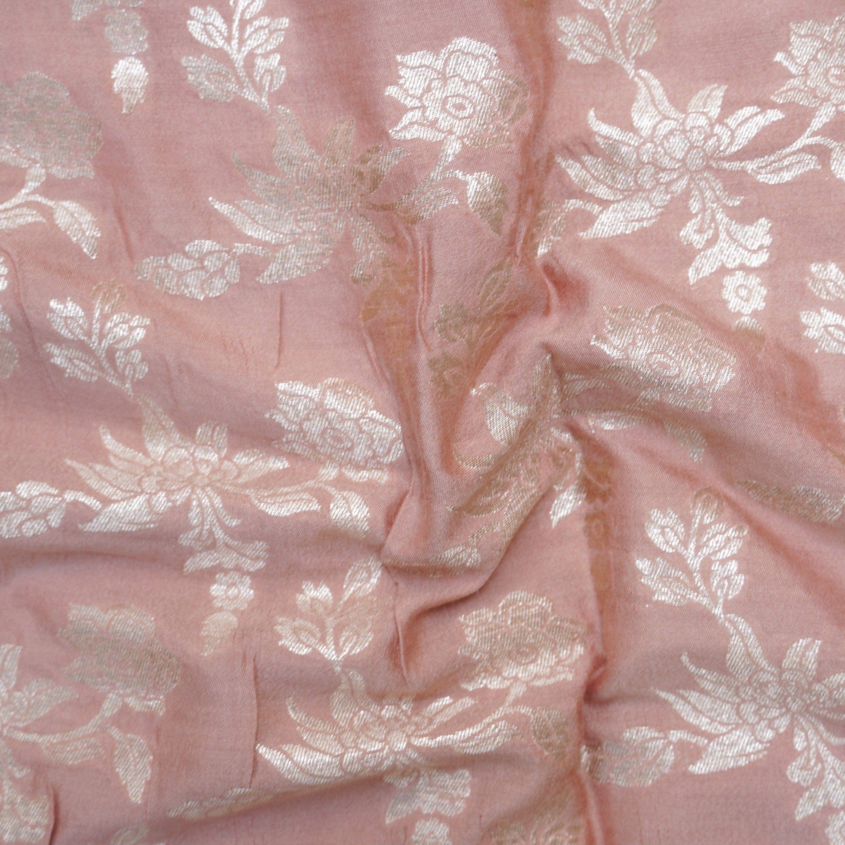Pastel Peach Pure Soft Silk Handloom Banarasi Fabric