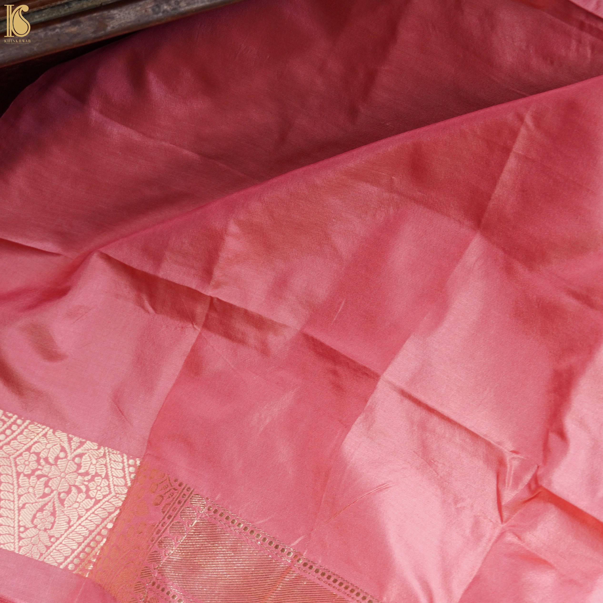 Peach Pure Katan Silk Banarasi Fabric