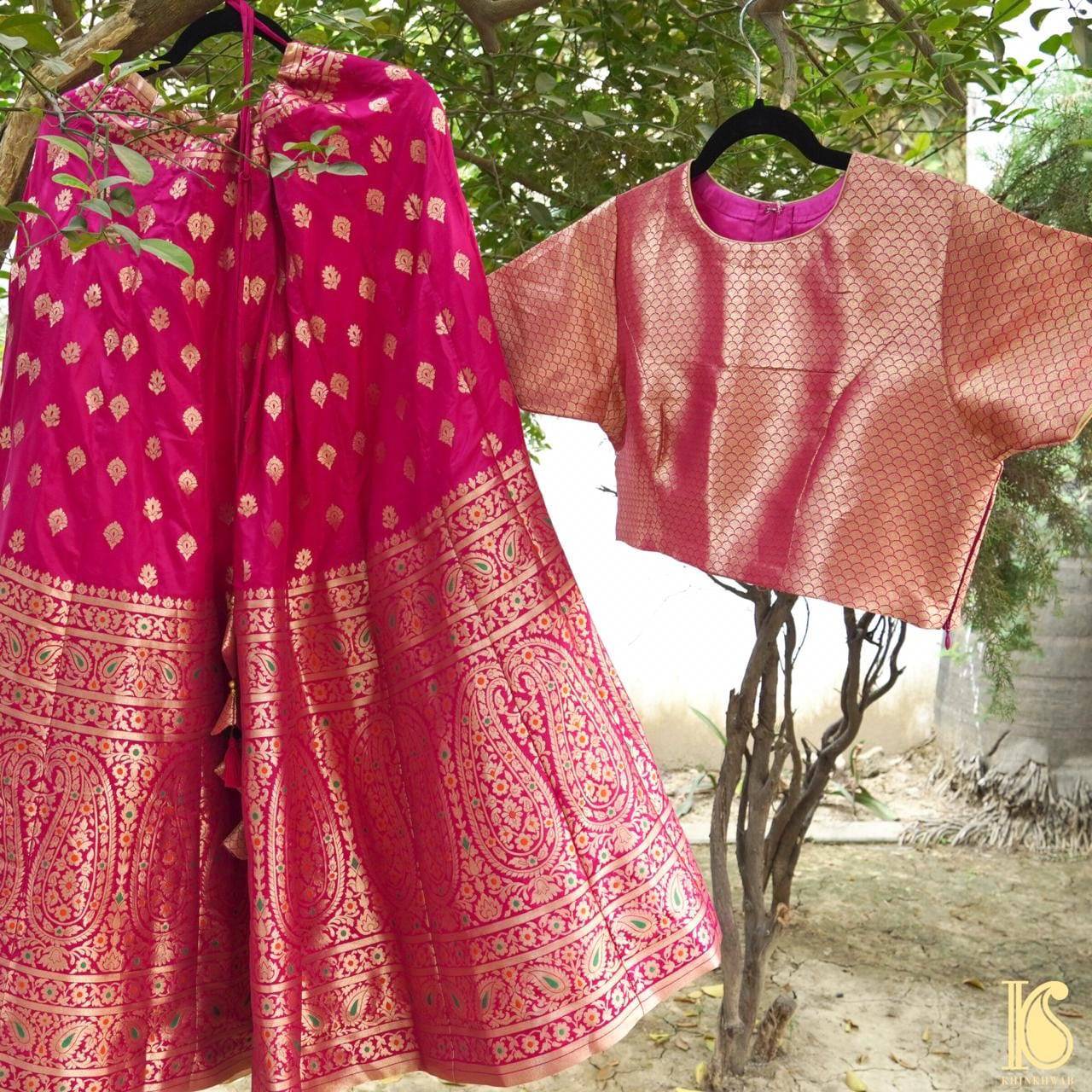 Pink Katan Silk Handloom Banarasi Lehenga Set