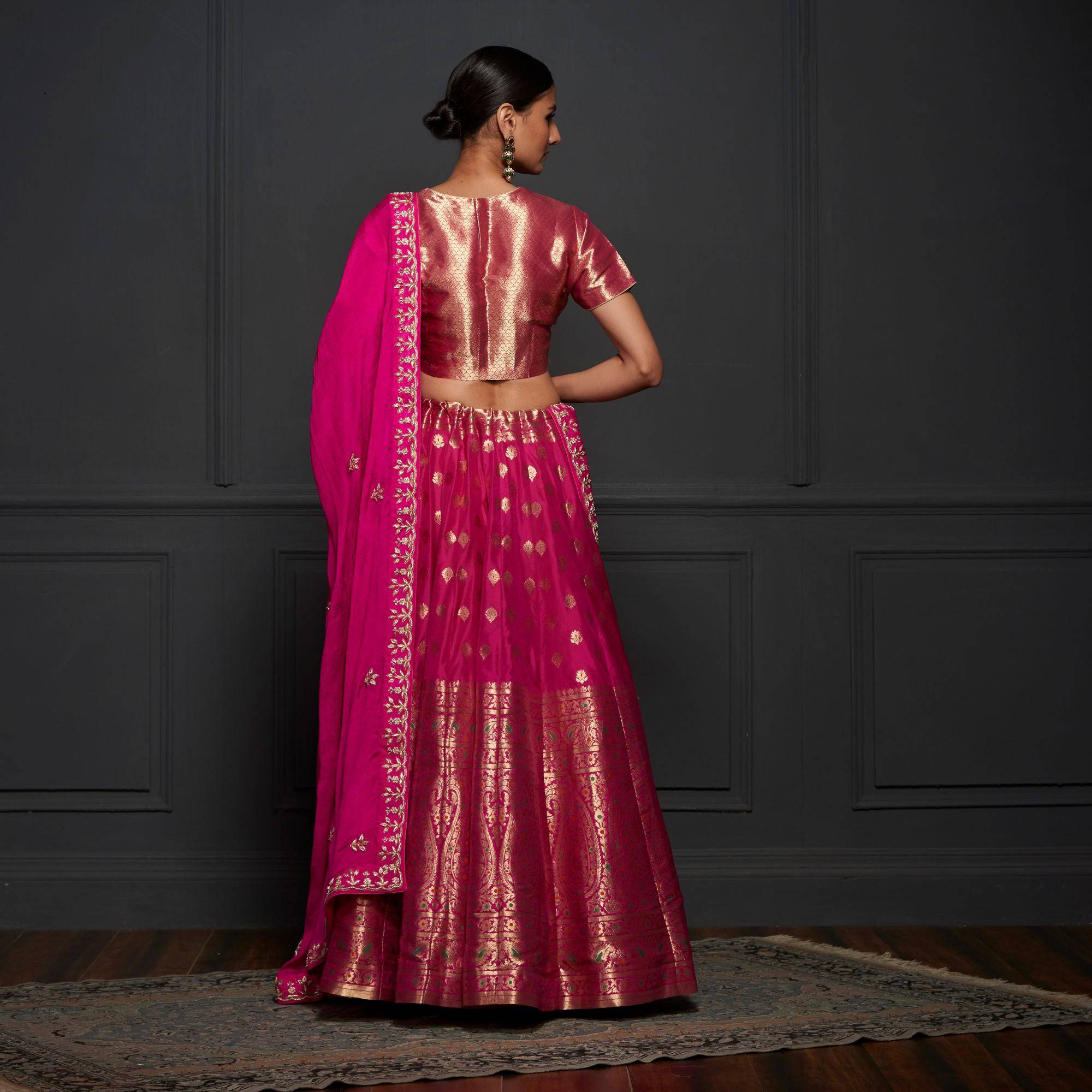 Pink Katan Silk Handloom Banarasi Lehenga Set