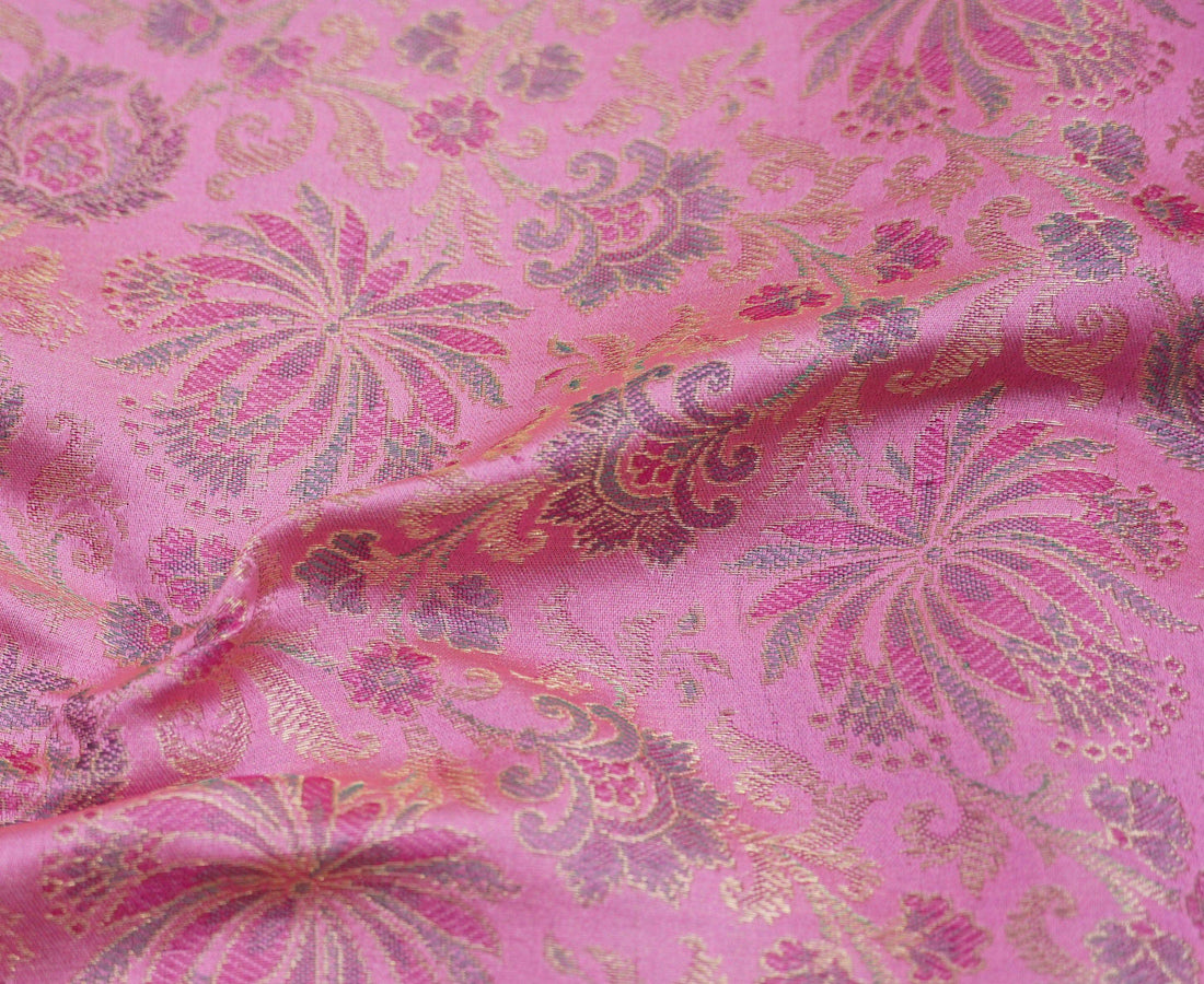 Pink Pure Banarasi Silk Handwoven Tanchui Kurta Fabric