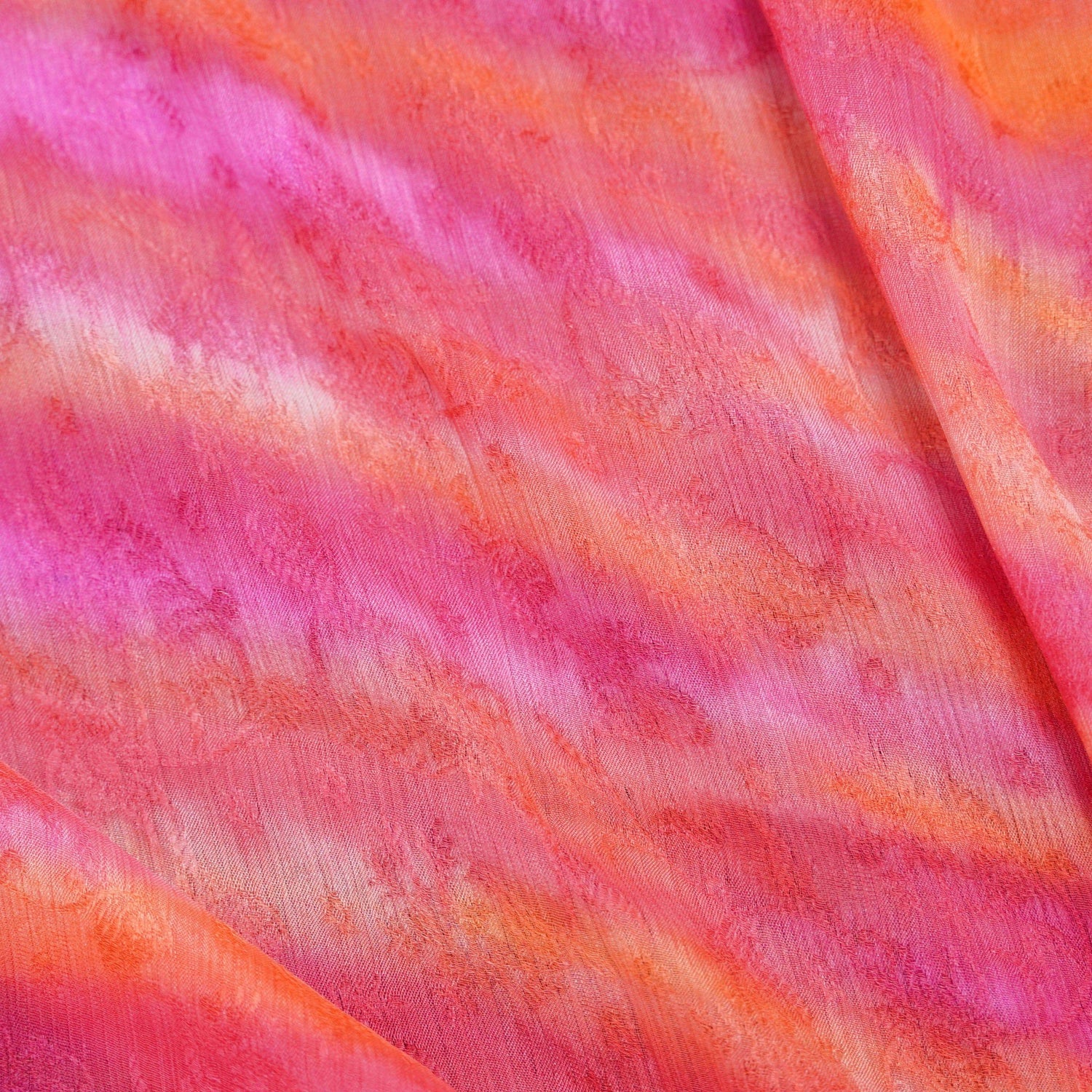 Pink Pure Chinon Silk Shibori Tanchoi Fabric