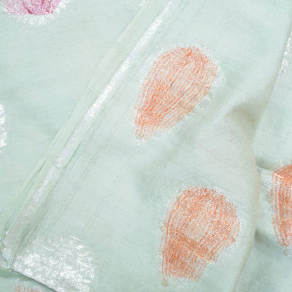 Pista Green Pure Soft Silk Handloom Banarasi Fabric