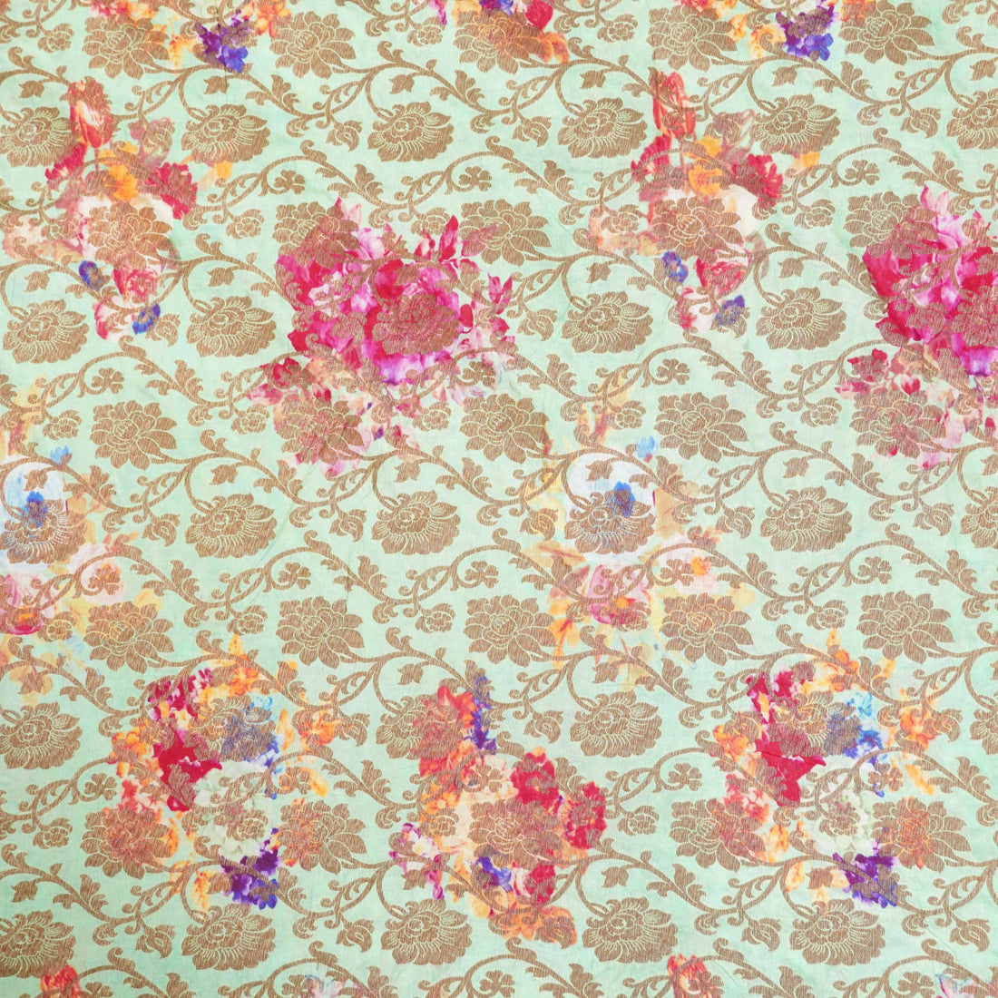 Pure Cotton Silk Banarasi Check Print Fabric