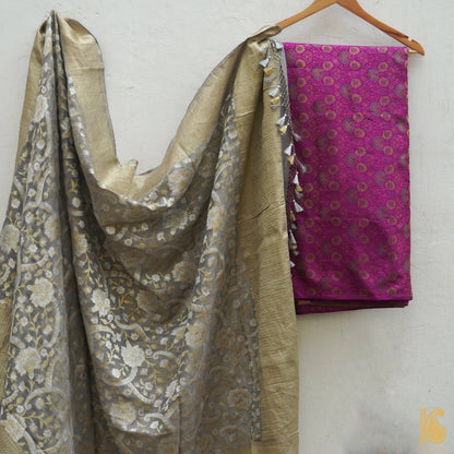 Purple Pure Banarasi Silk Handwoven Tanchui Kurta Fabric