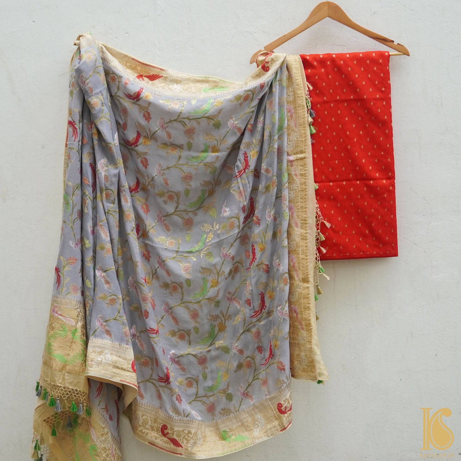 Red Banarasi Silk Handwoven Tanchoi Kurta Fabric