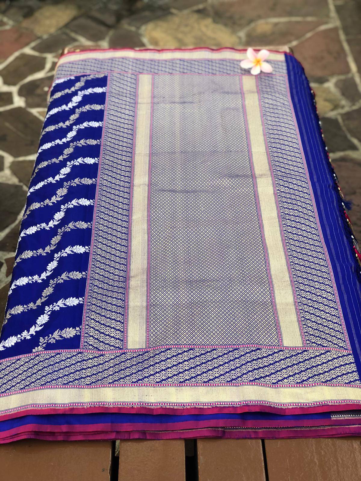Royal Blue Pure Silk Aada Handwoven Banarasi Saree