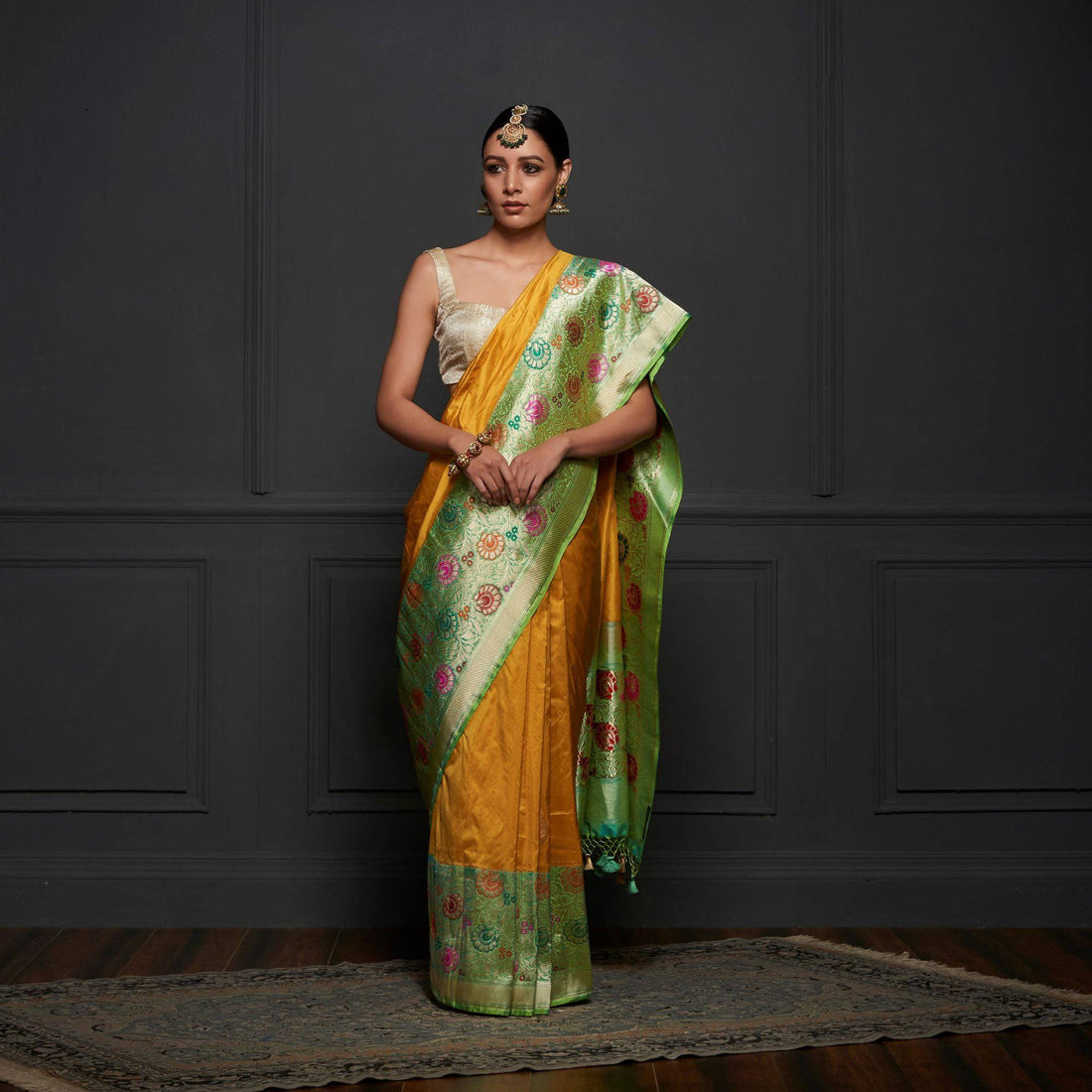 Yellow Pure Katan Silk Handloom Banarasi Saree