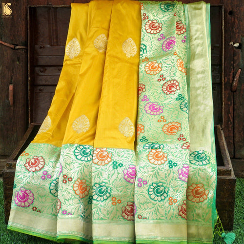 Yellow Pure Katan Silk Handloom Banarasi Saree