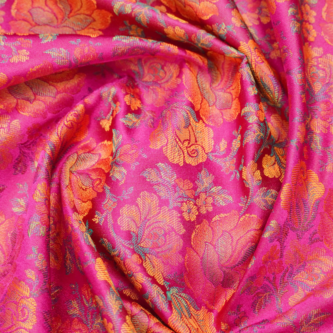 Handloom Banarasi Tanchoi Silk Rose Fabric