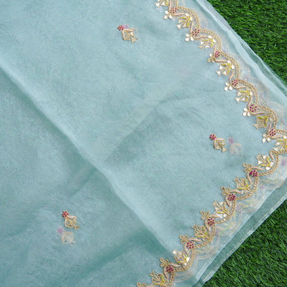 Baby Blue Pure Organza Silk Dupatta with Embroidery