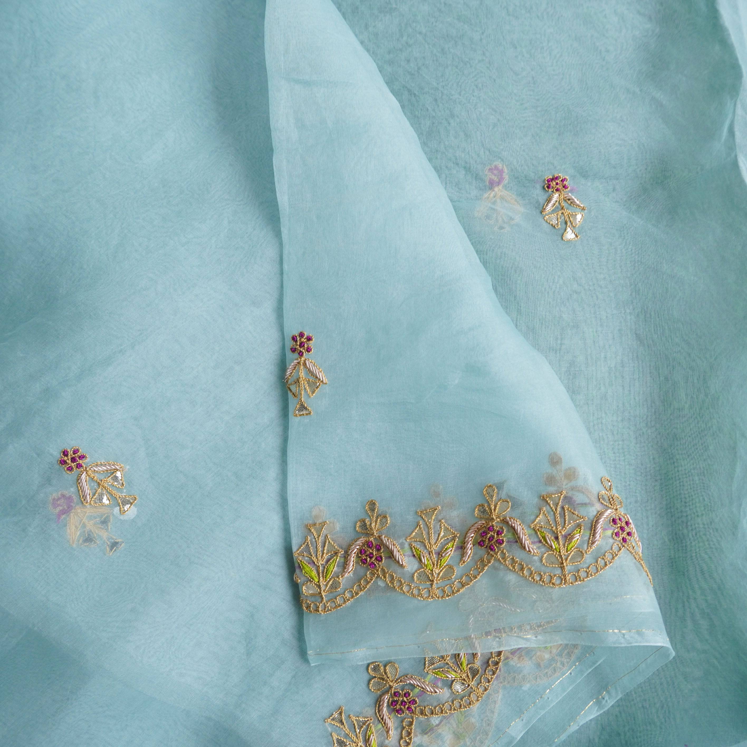 Organza Silk Dupatta with Embroidery