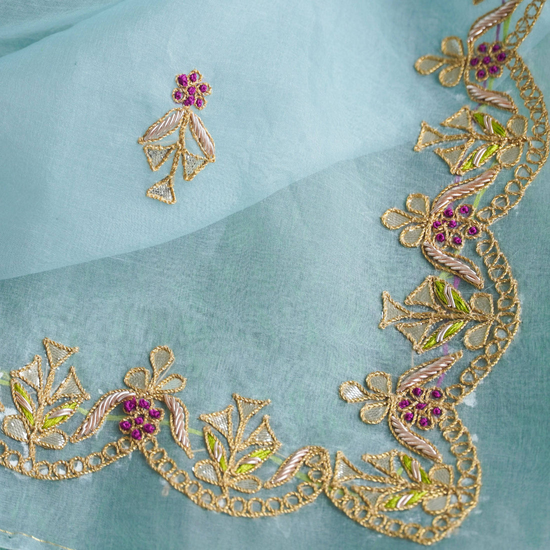 Organza Silk Dupatta with Embroidery