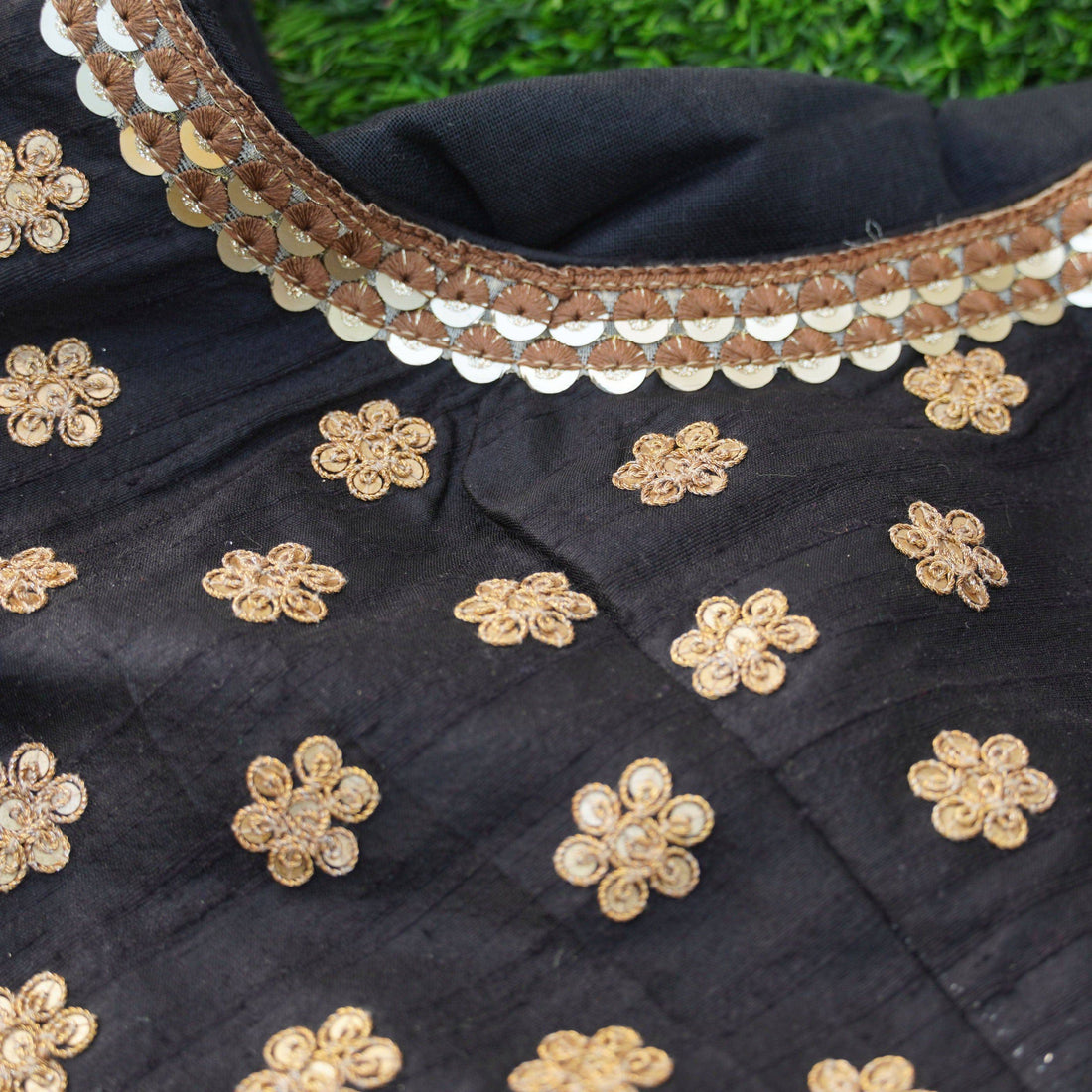 Black Pure Organza Silk Floral Stitched Lehenga Set